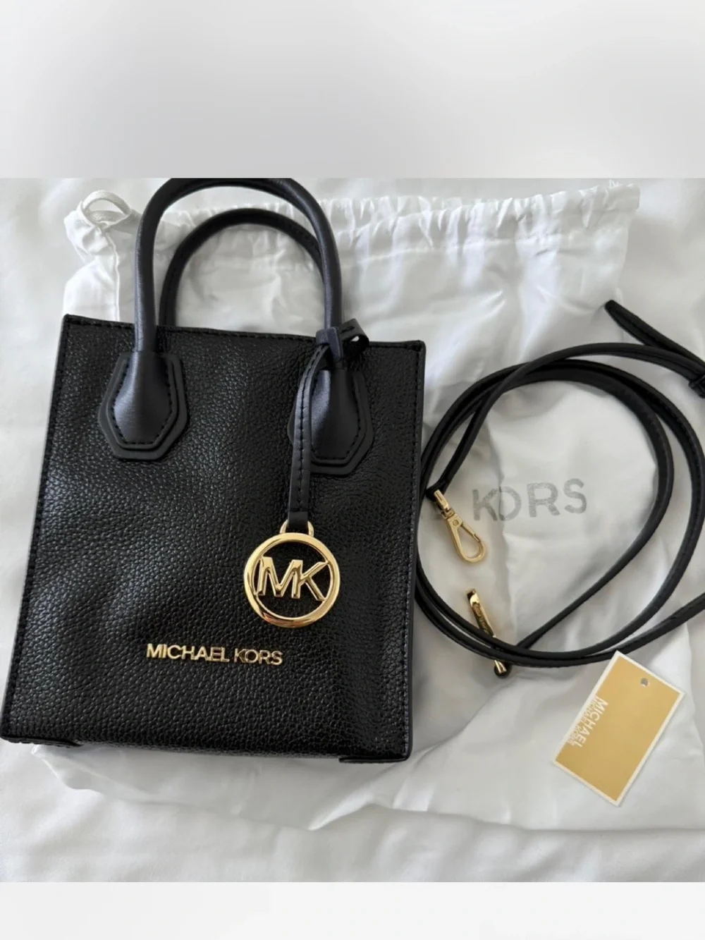 Michael Kors mercer black Leather Mini Satchel with Gold MK Charm